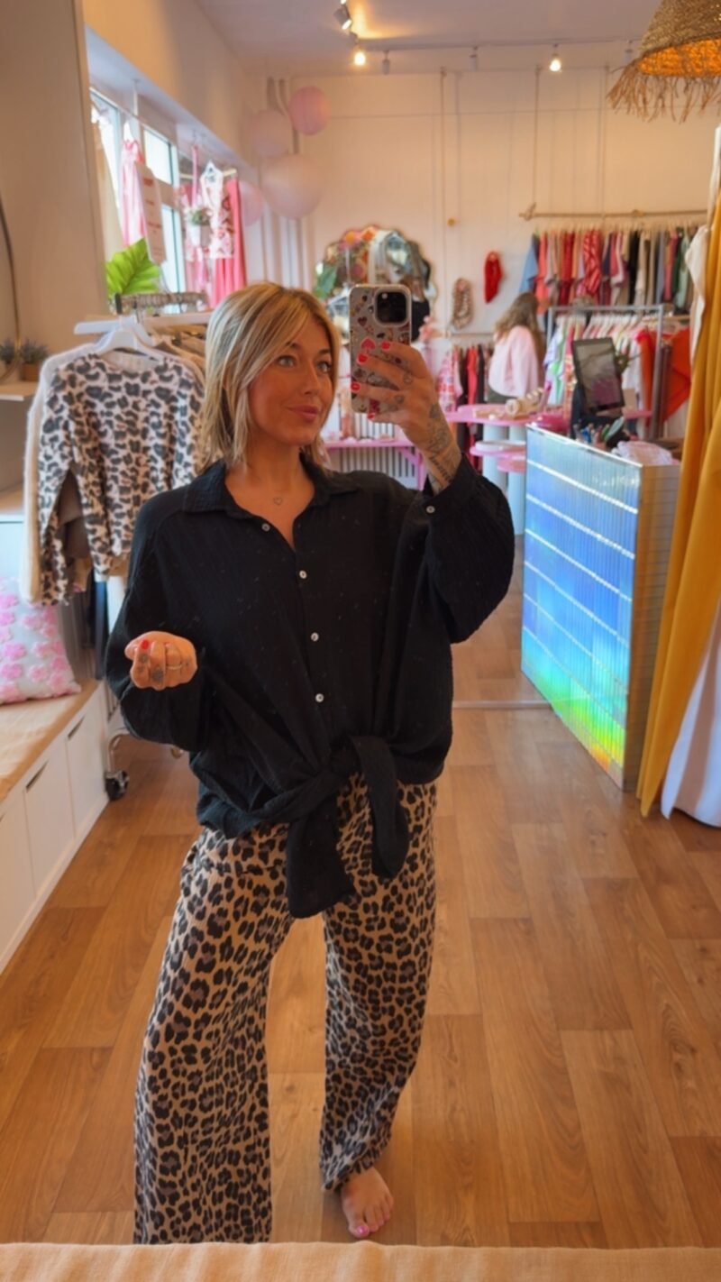 PANTALON GAZ DE COTON LEOPARD  FONCE