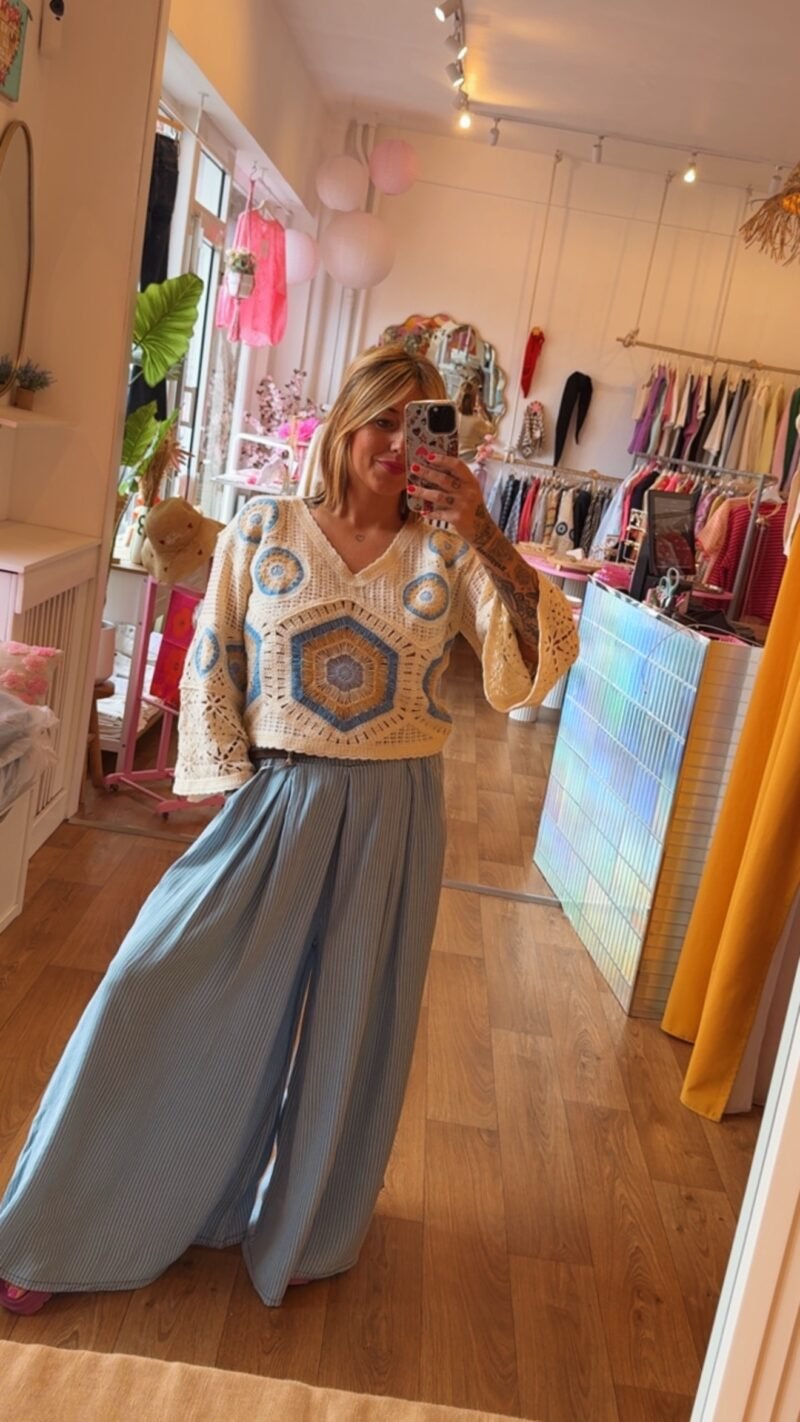 JUPE CULOTTE RAYE BLEU CIEL