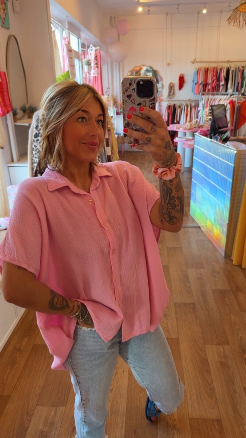 CHEMISE GAZ DE COTON UNI ROSE