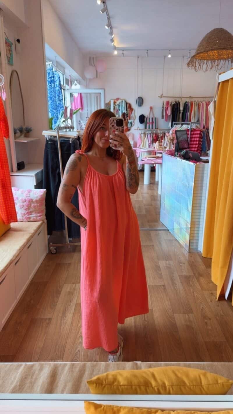 ROBE LONGUE  GAZ DE COTON SAUMON