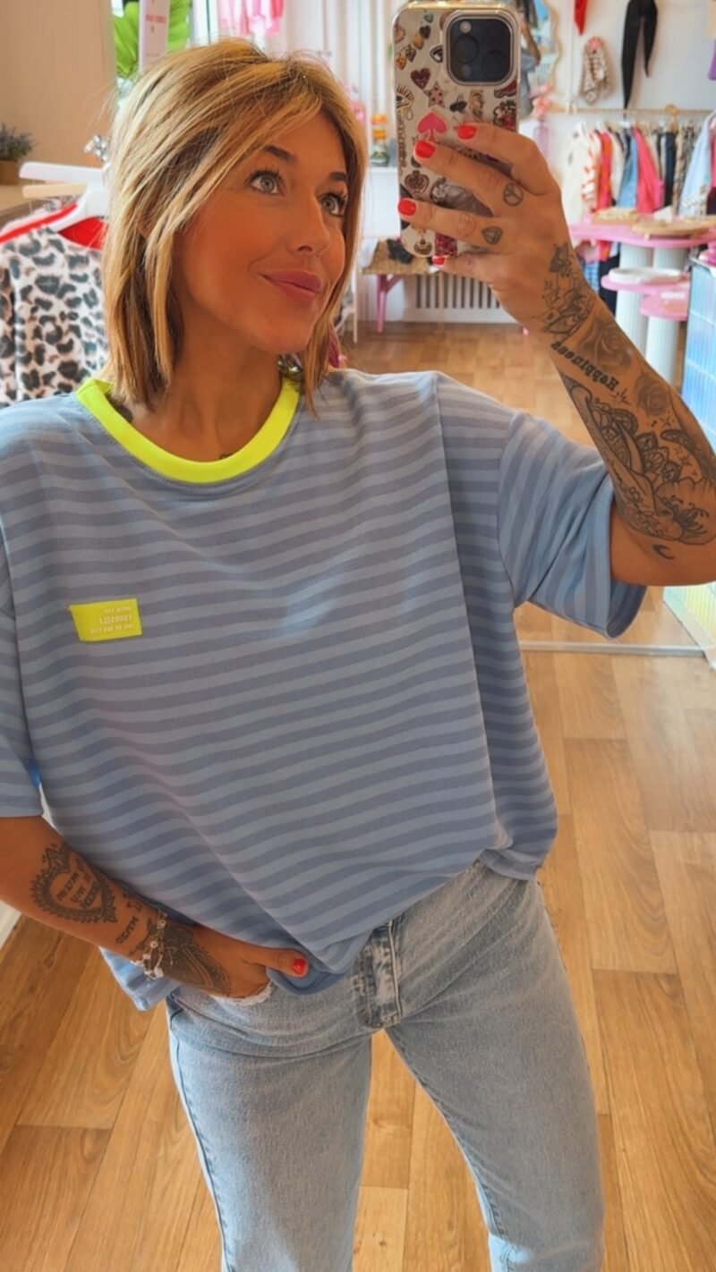 T SHIRT MIMI  BLEU / JAUNE FLUO