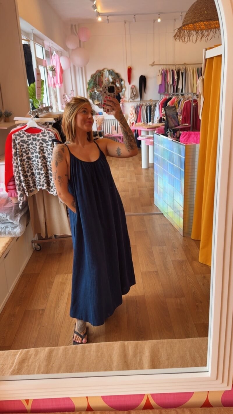 ROBE LONGUE  GAZ DE COTON BLEU MARINE