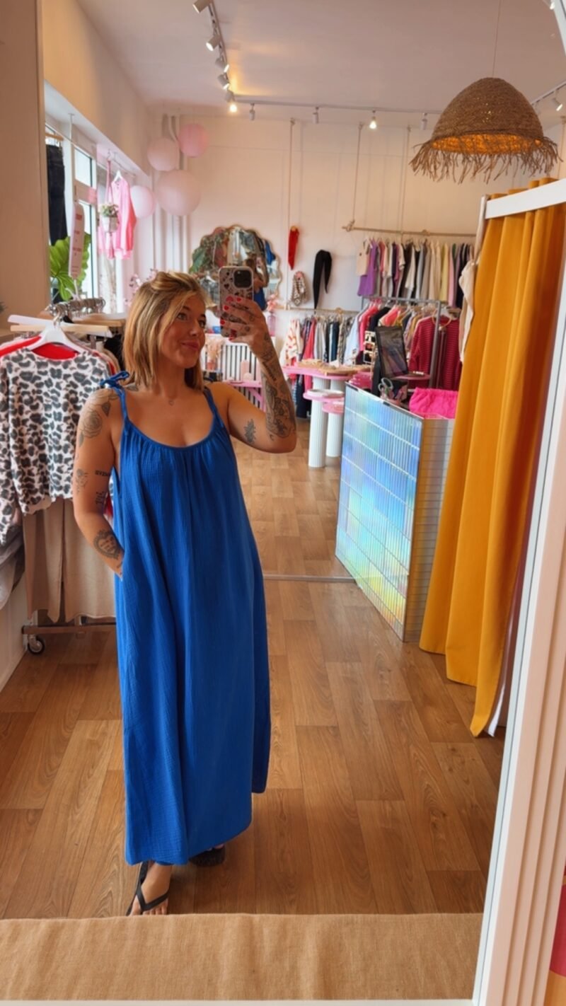 ROBE LONGUE  GAZ DE COTON BLEU MAJORELLE