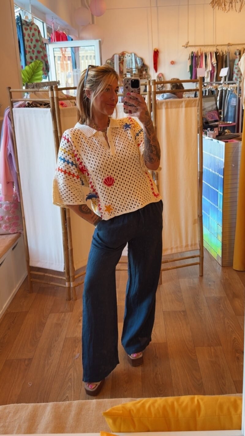 PANTALON EN LIN DROIT  BLEU MARINE