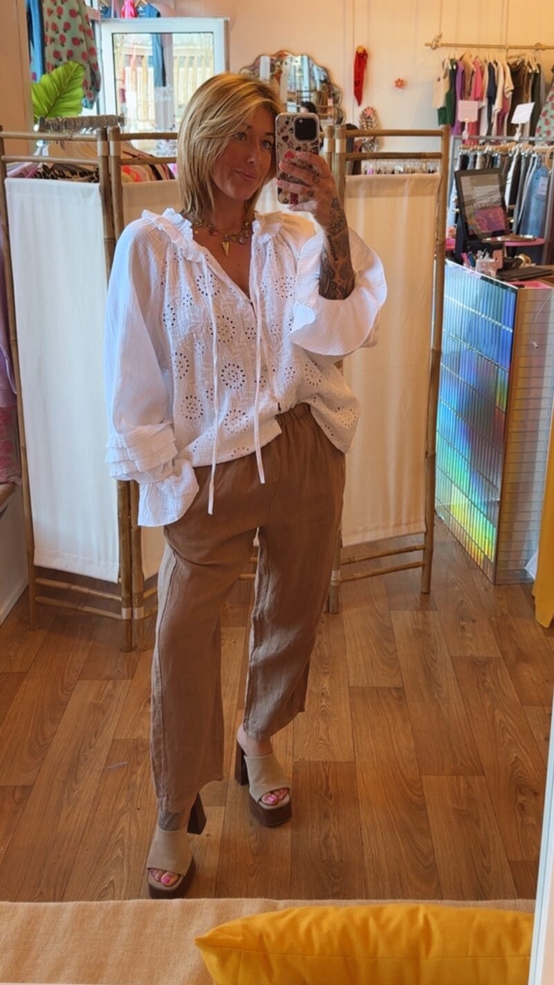 PANTALON  MAGIQUE EN LIN CAMEL