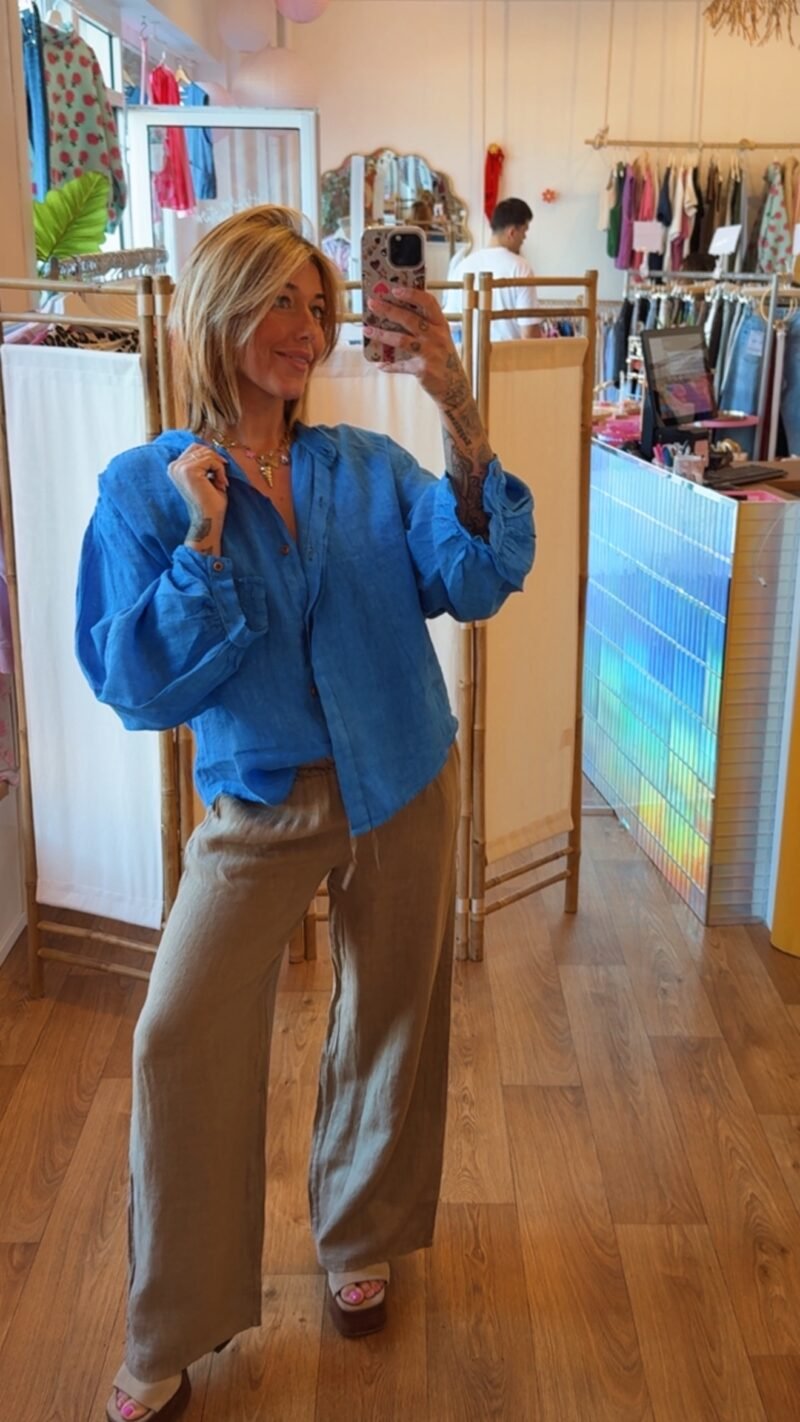 PANTALON EN LIN DROIT CAMEL