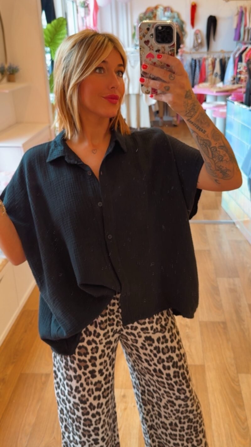 CHEMISE GAZ DE COTON UNI NOIRE