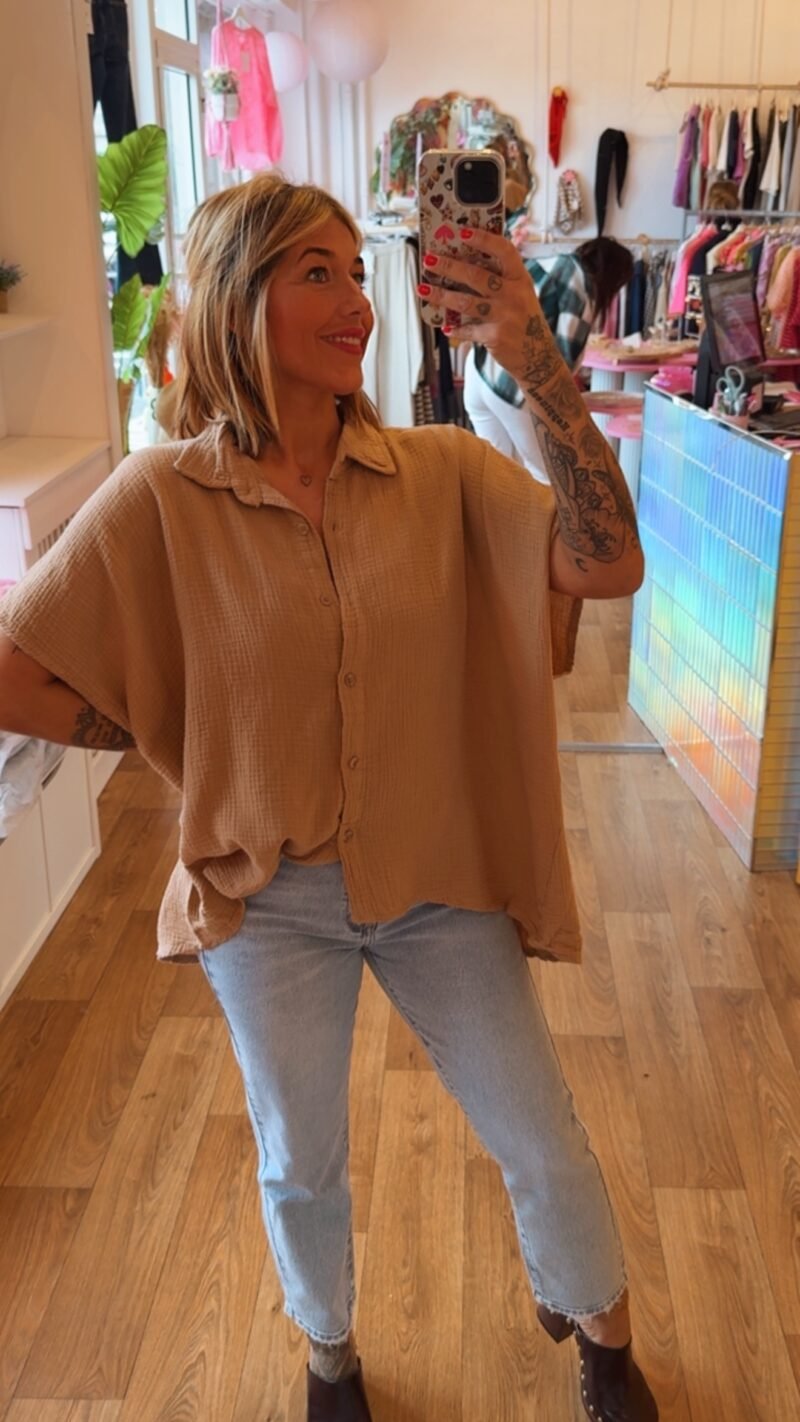 CHEMISE GAZ DE COTON UNI BEIGE