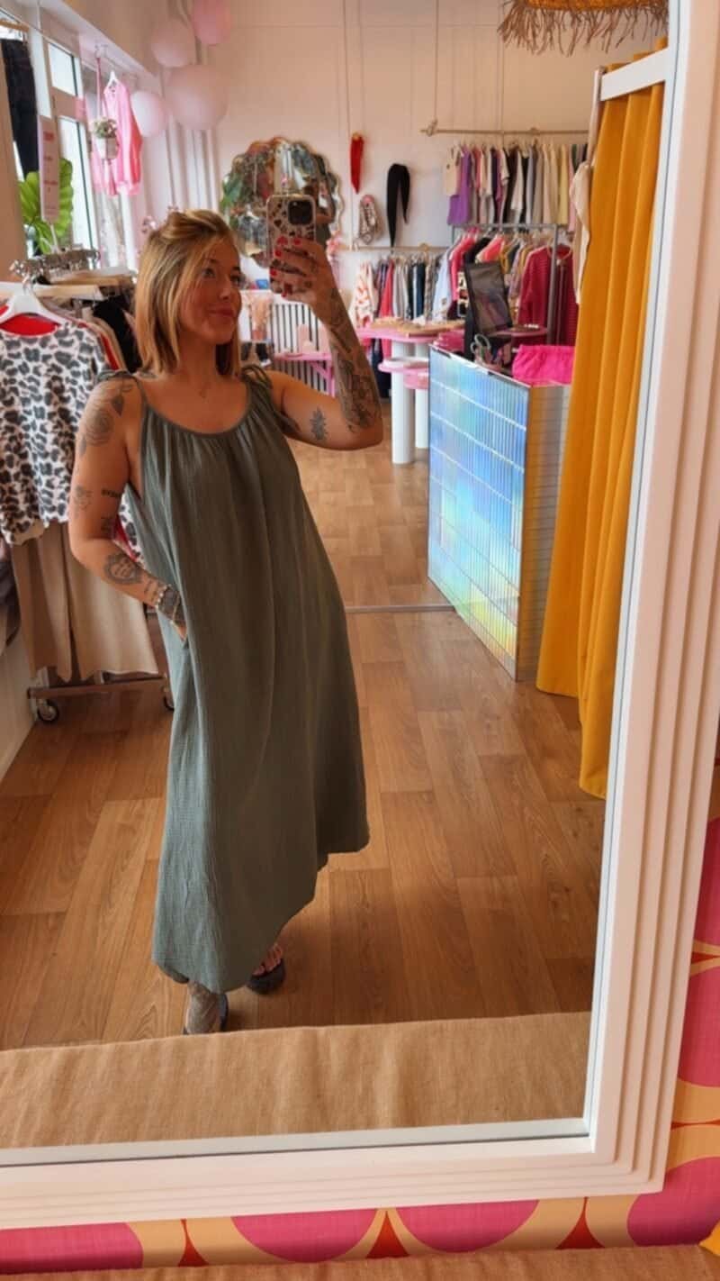 ROBE LONGUE  GAZ DE COTON KAKI