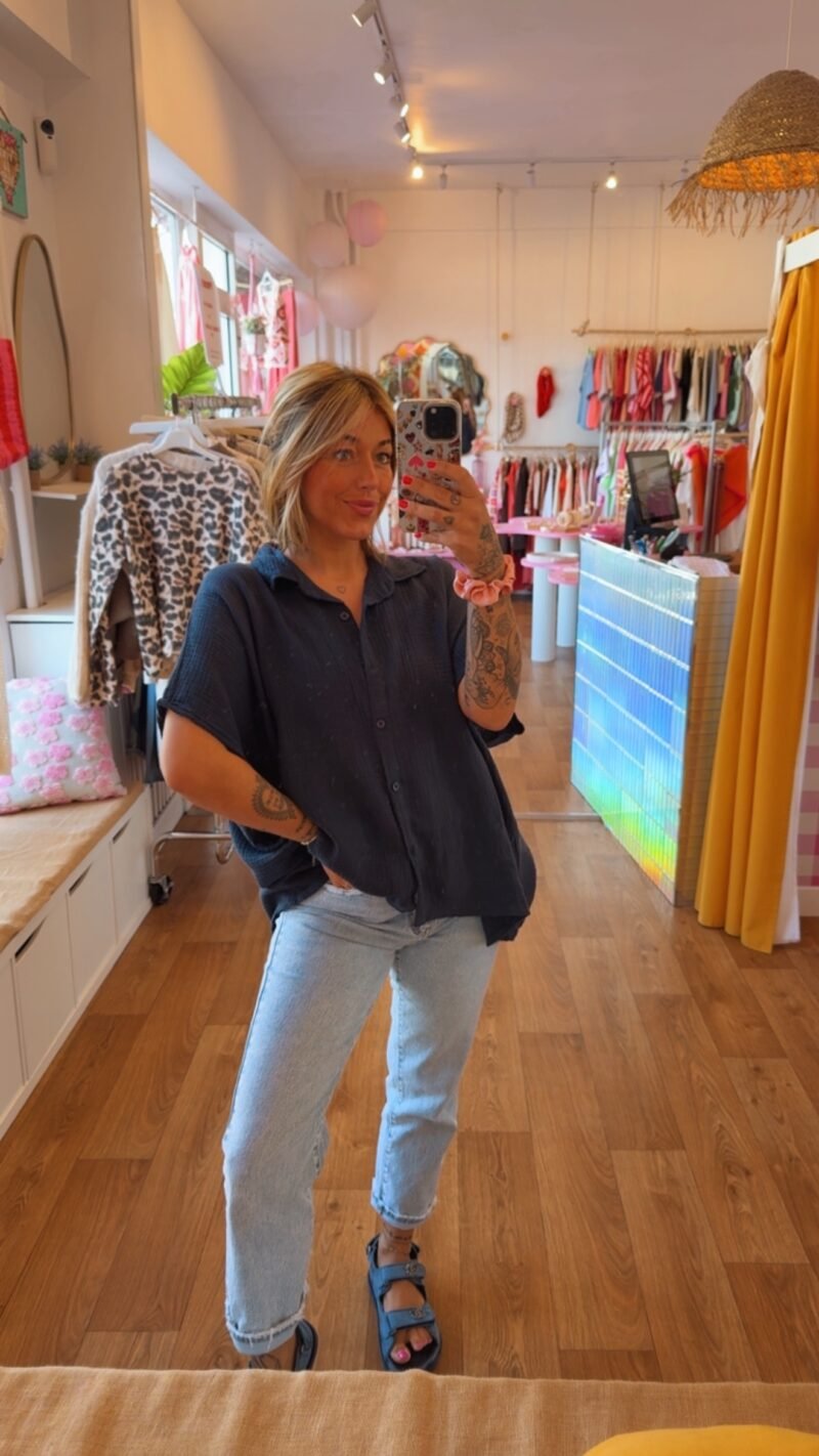 CHEMISE GAZ DE COTON UNI MARINE