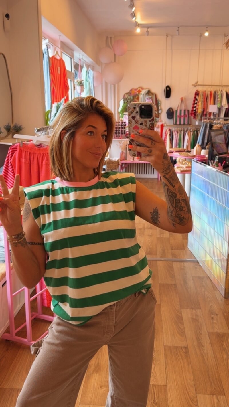 T SHIRT RAYE GREEN / PINK
