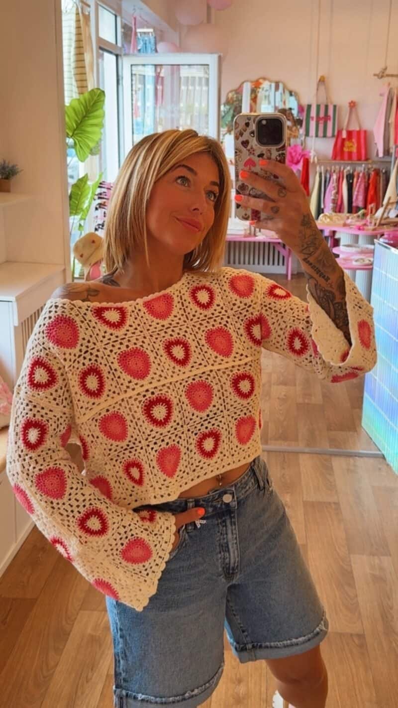 TOP EN CROCHET COEUR ROSE  M/L