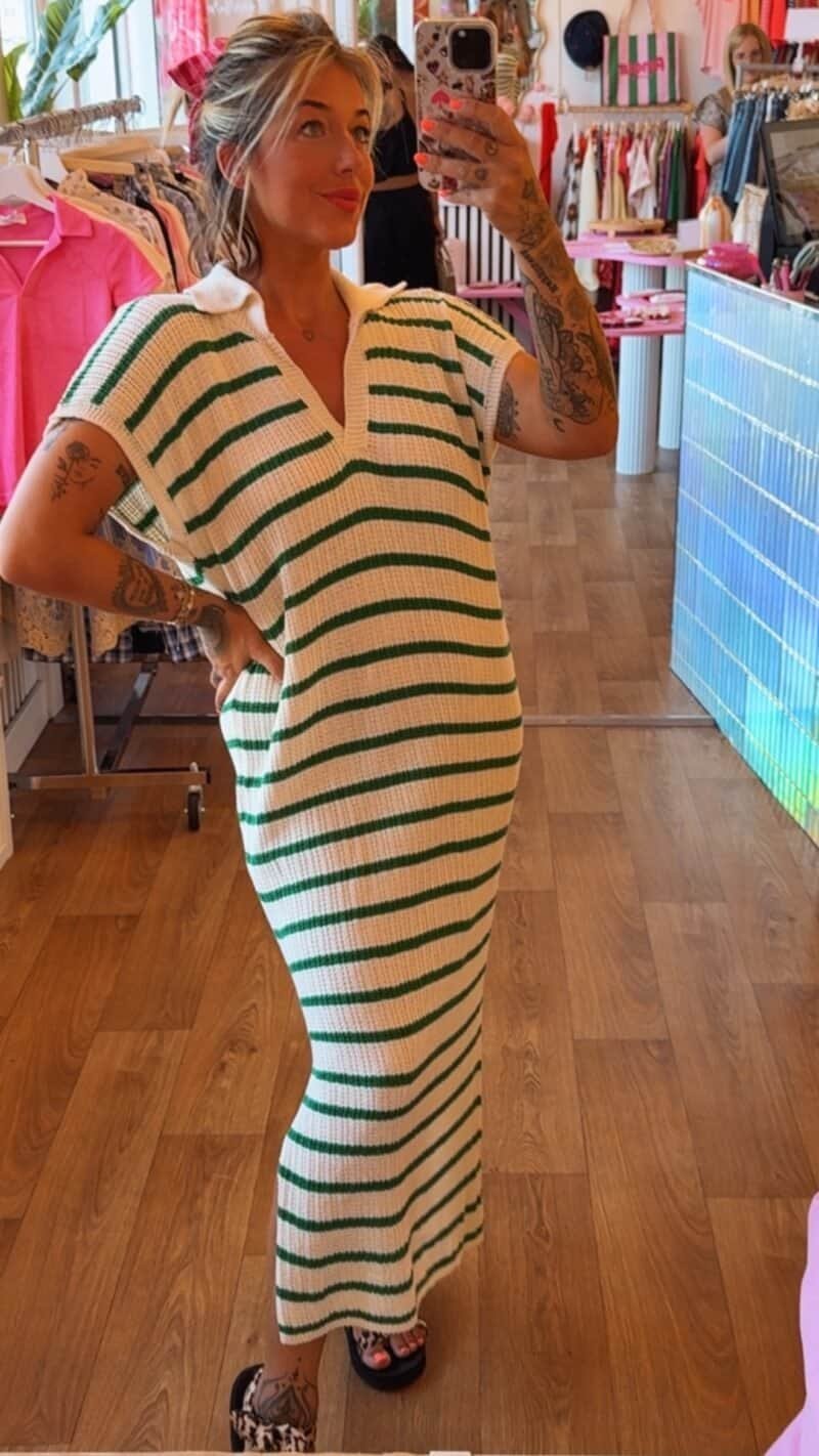 ROBE EN MAILLE  ECRU/VERT