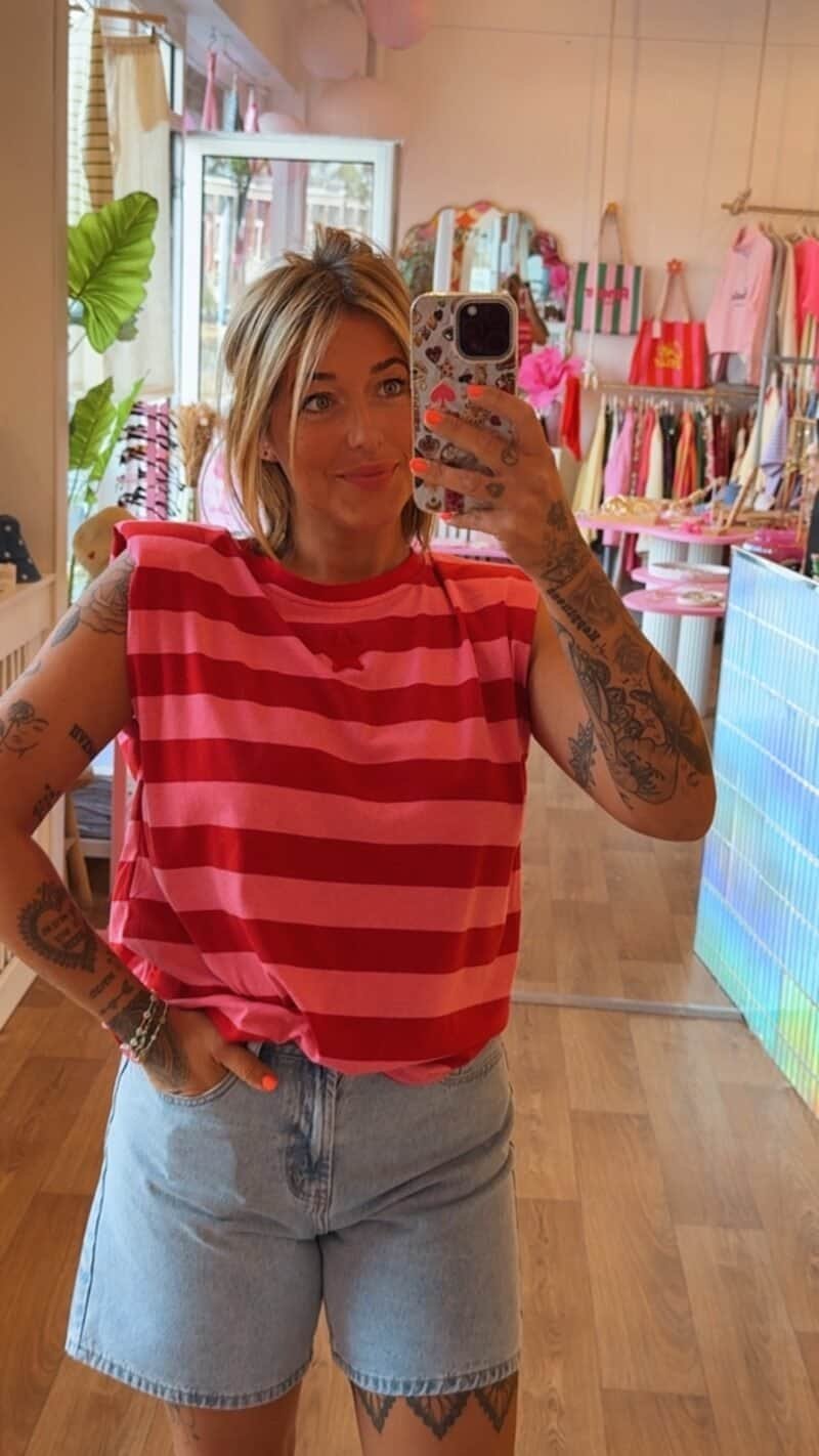 T SHIRT RAYE RED / PINK