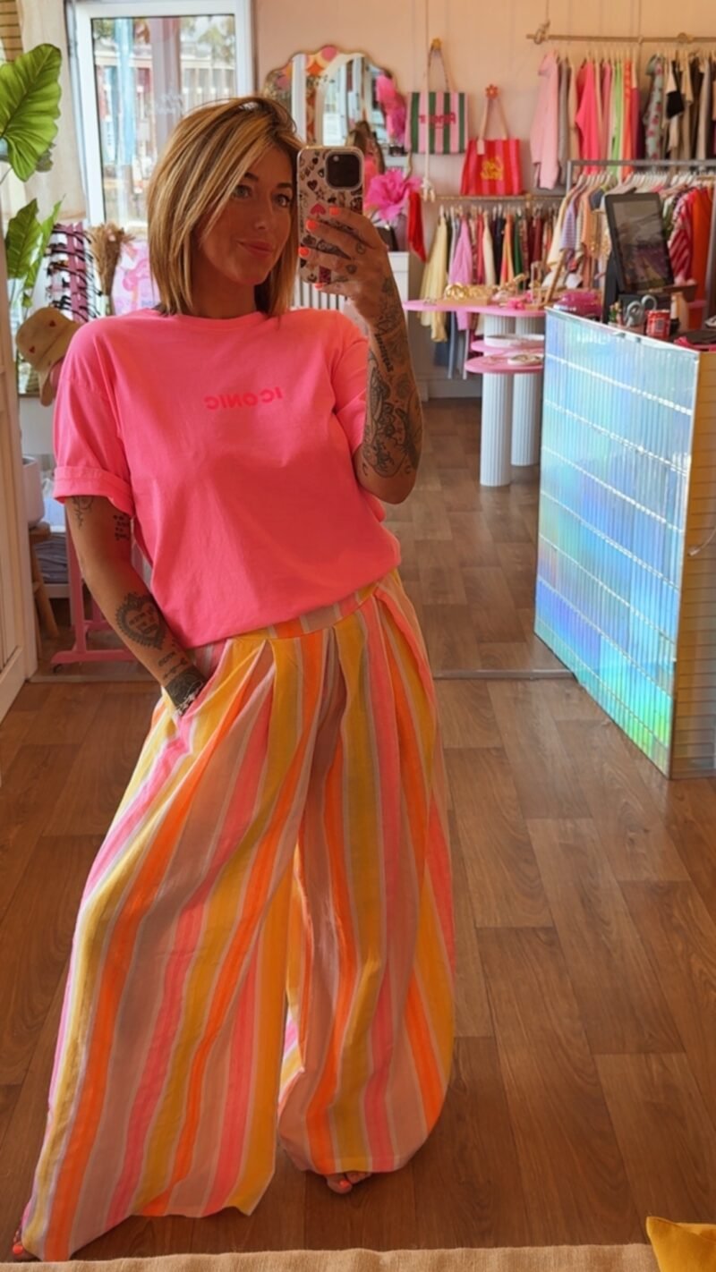T SHIRT COTON ICONIC ROSE FLUO