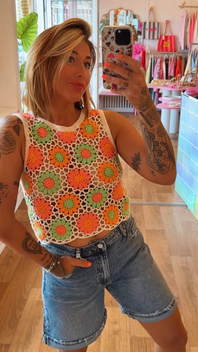 TOP CROCHET VERT/ORANGE