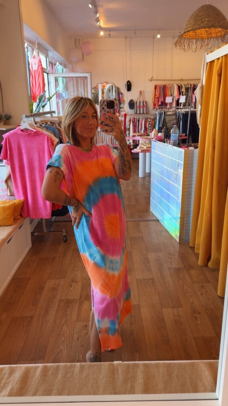 ROBE TIE AND DYE ORANGE BLEU