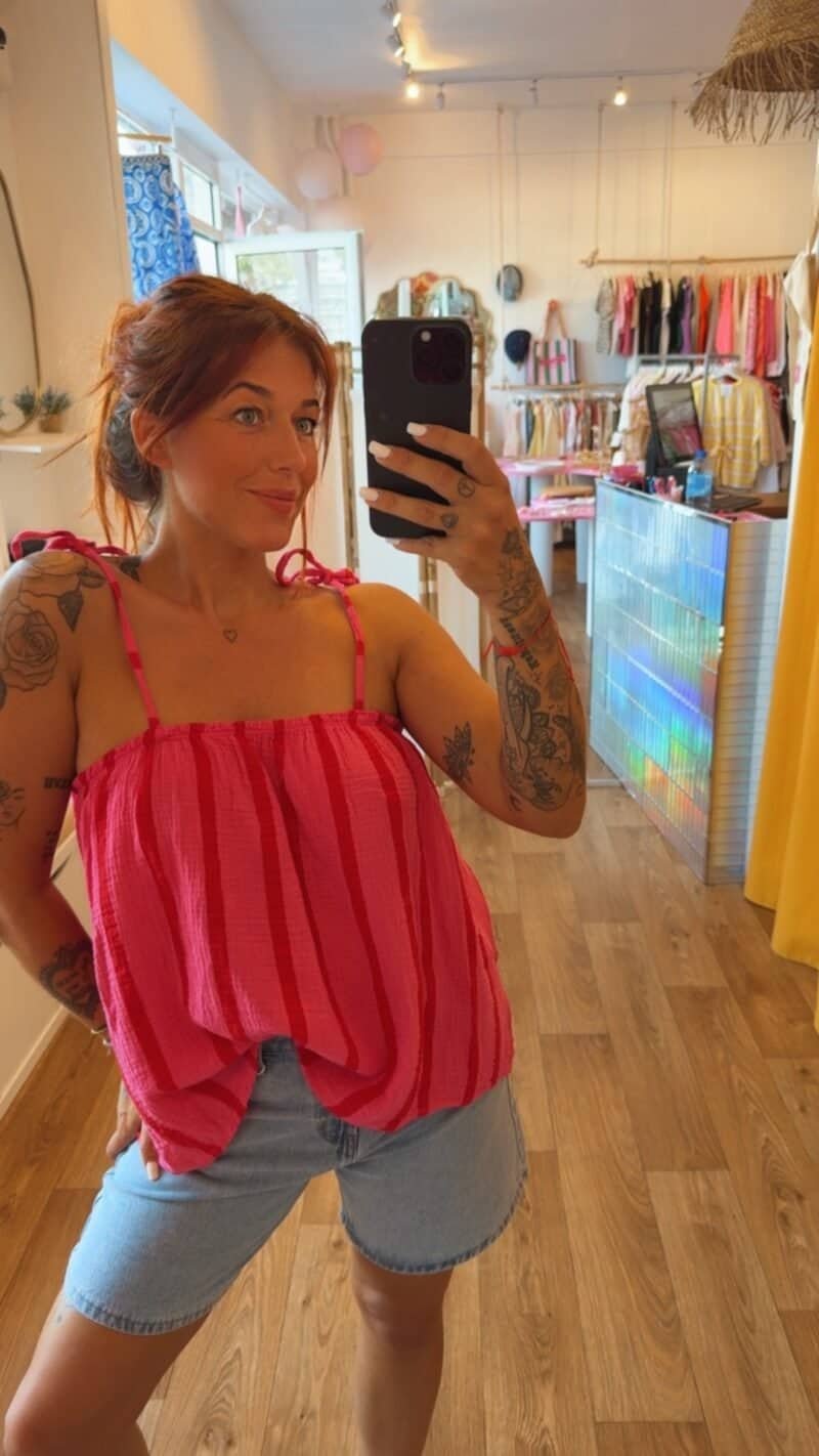 TOP RAYE ROSE ET ROUGE  GAZ