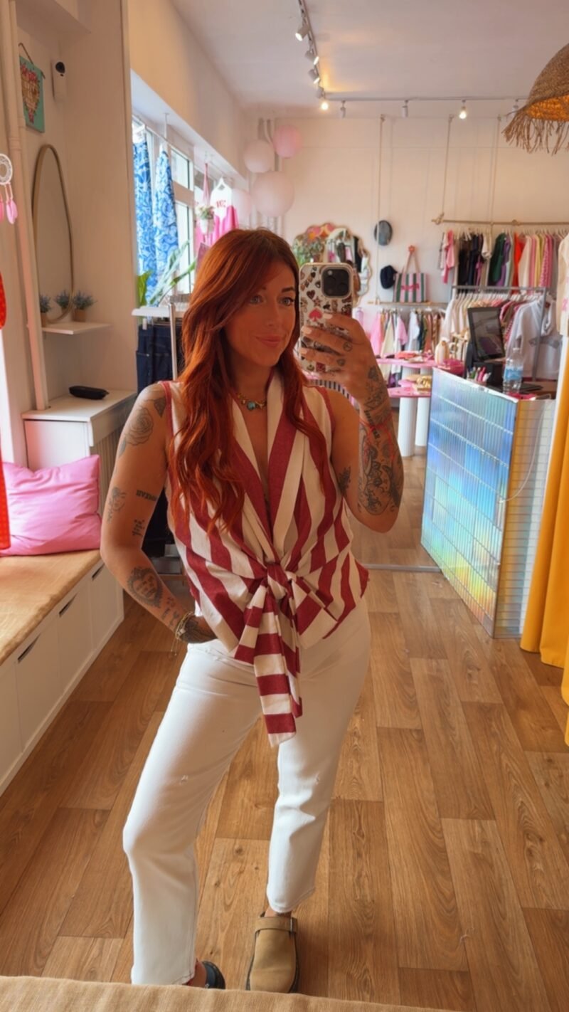 TOP RAYE NOEUD ROUGE /BLANC