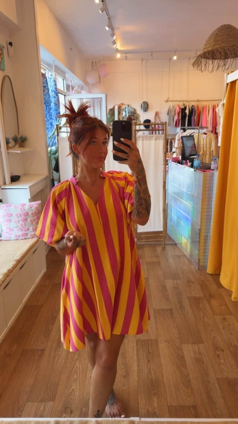 ROBE MOTIF JAUNE / FUSHIA