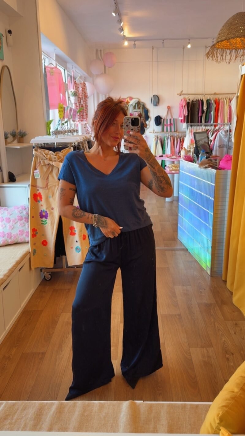 PANTALON FLUIDE BLEU NUIT SOIE 20%