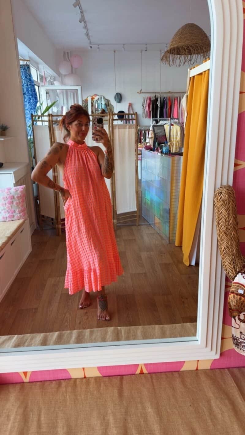 ROBE CARREAUx ORANGE FLUO