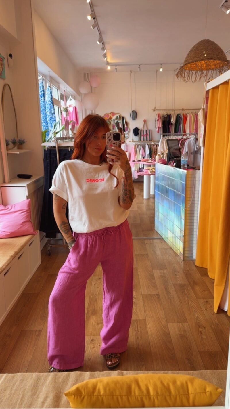 PANTALON EN LIN DROIT  ROSE