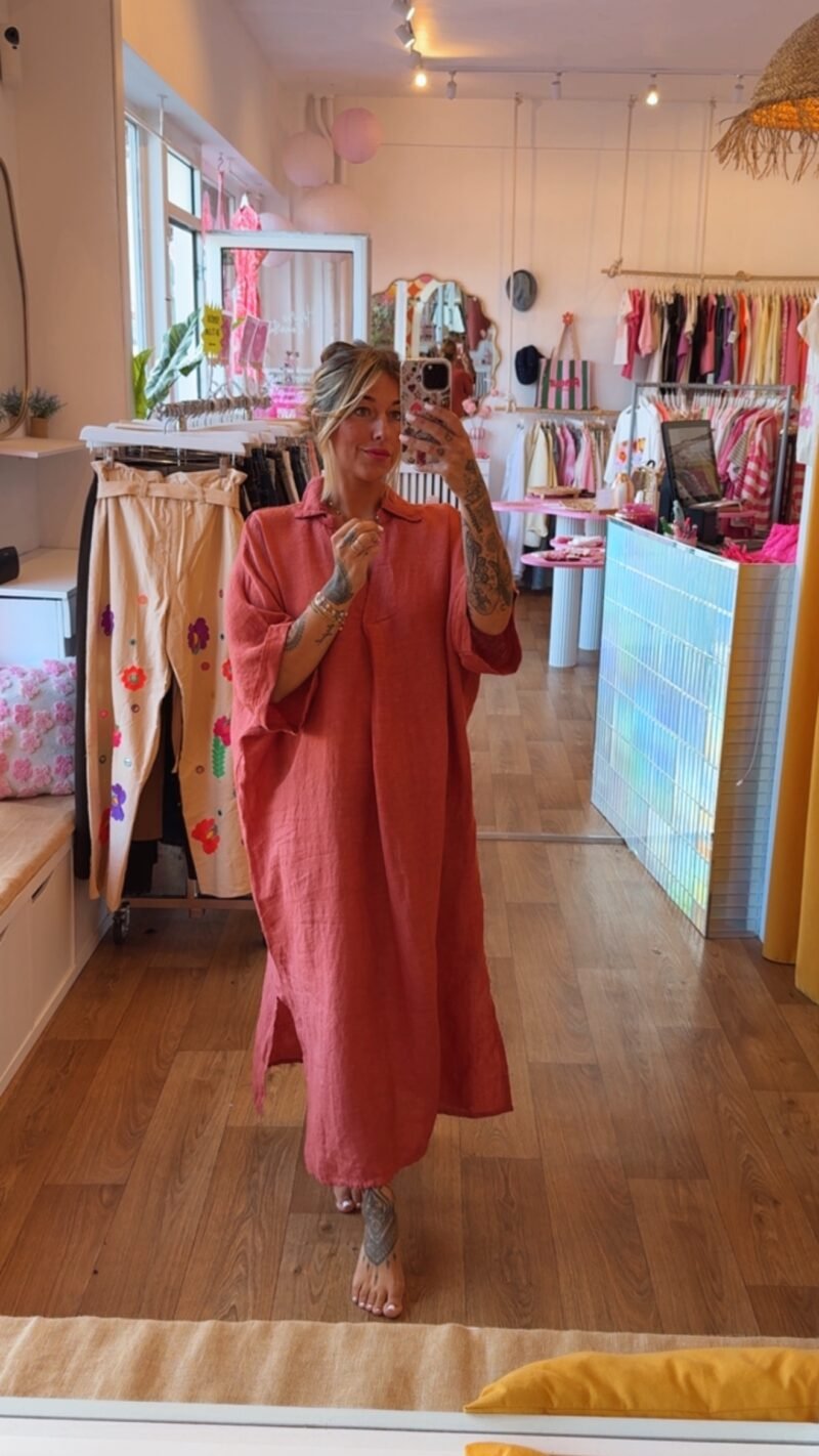 ROBE LONGUE EN LIN CORAIL