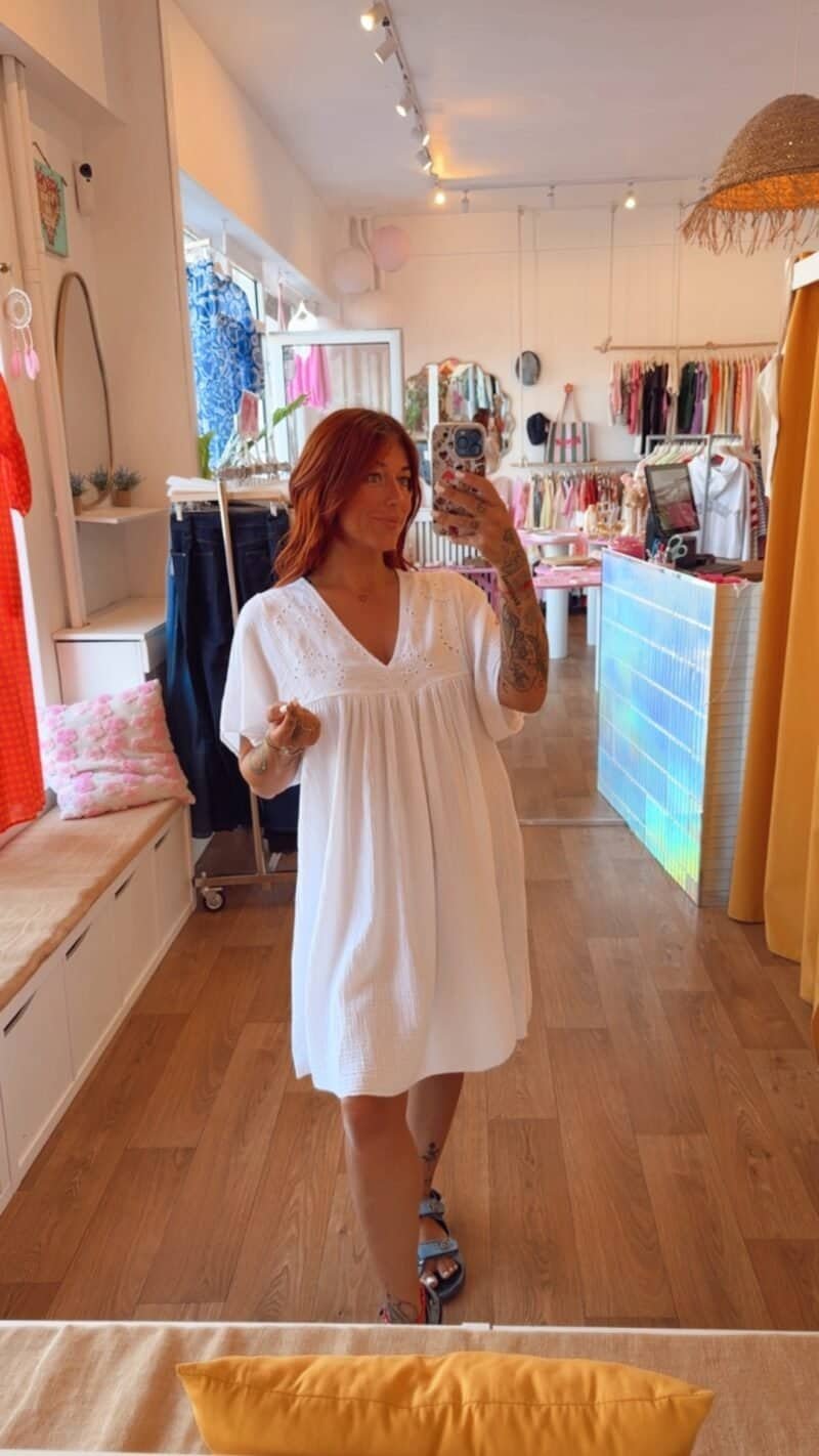 ROBE MI LONGUE GAZ DE COTON BLANCHE