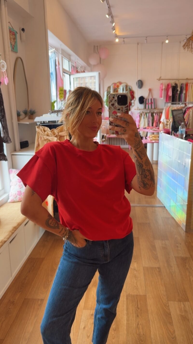T SHIRT DOUX EPAULETTE  ROUGE
