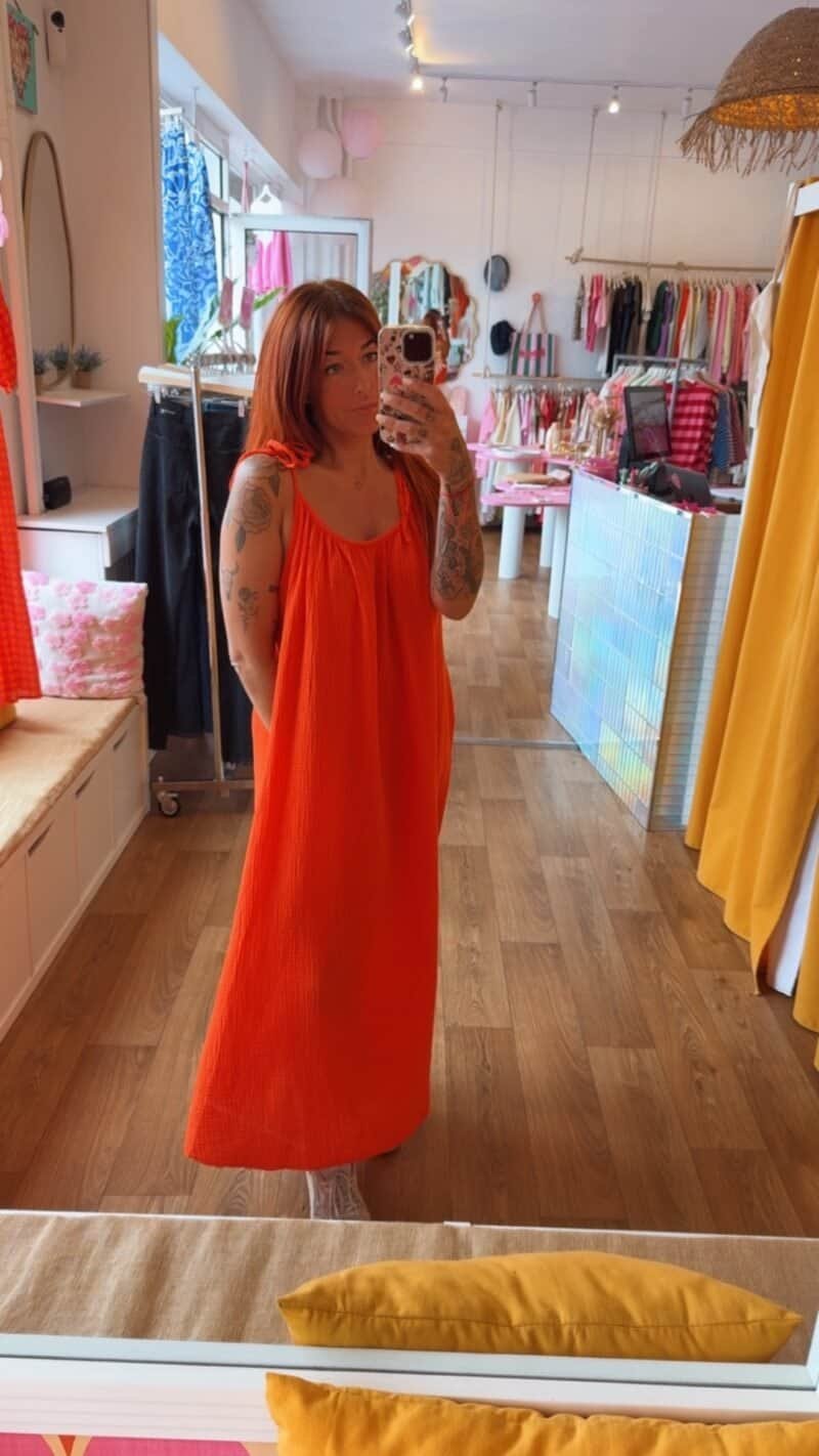 ROBE LONGUE  GAZ DE COTON ORANGE