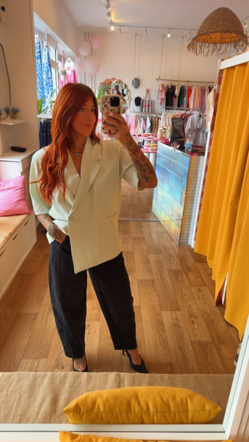 BLAZER MANCHE COURTE VERT PASTEL