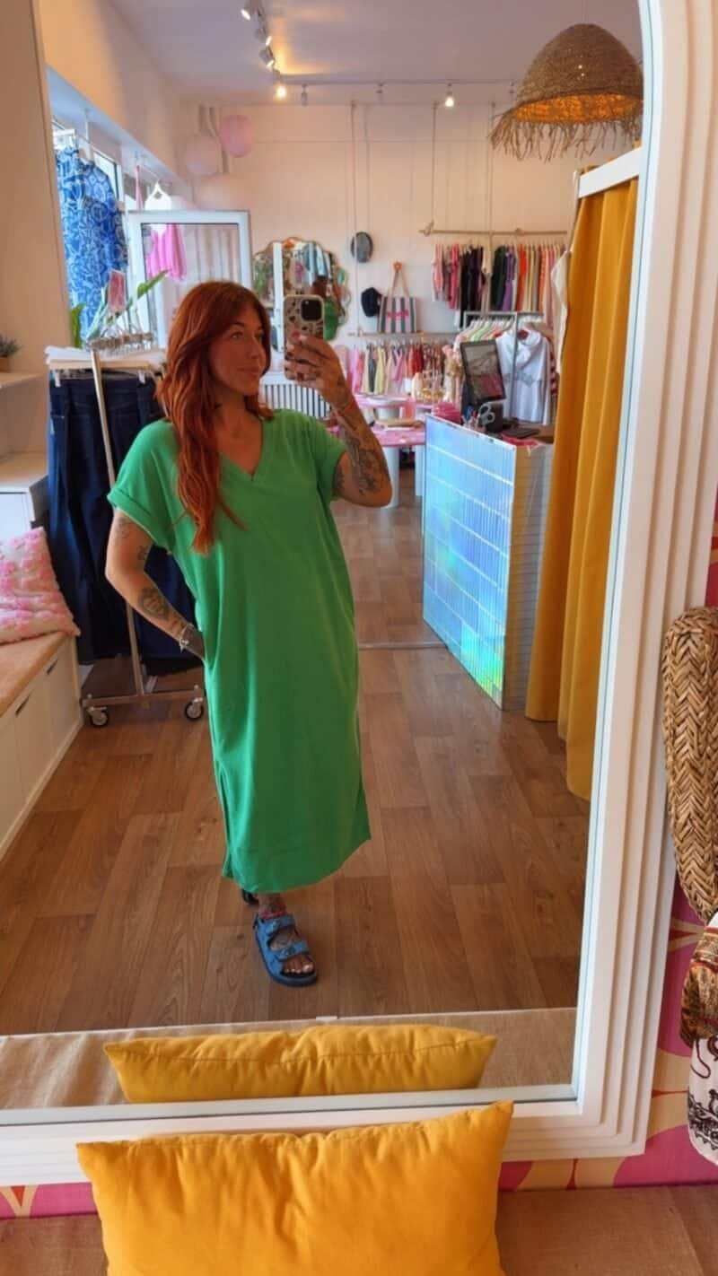 ROBE UNI EPONGE COL V  VERT