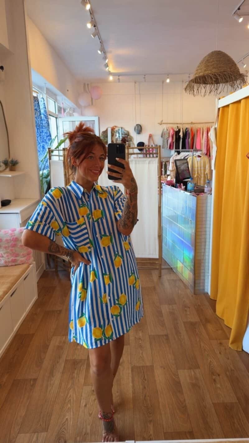 ROBE RAYE BLEU CITRON  T  . M