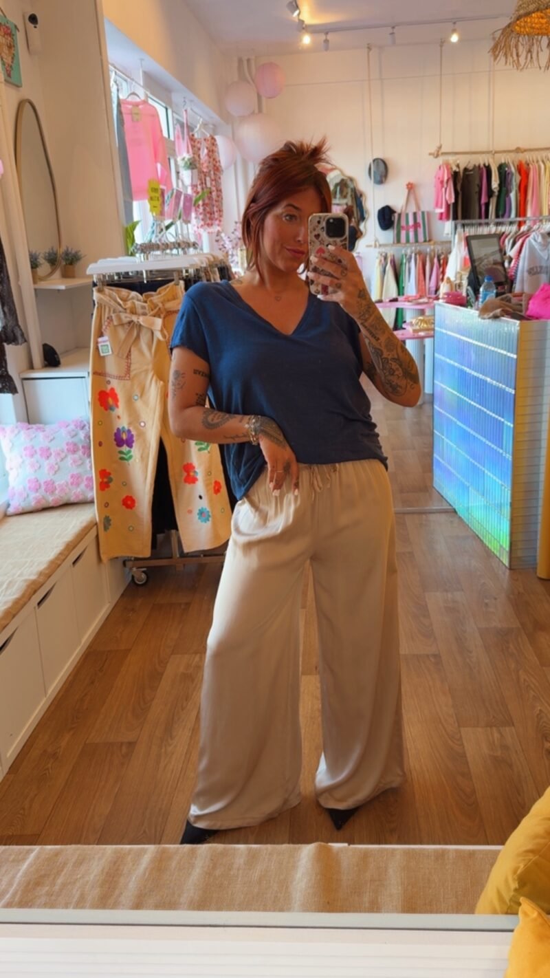 PANTALON FLUIDE CHAMPAGNE SOIE 20%