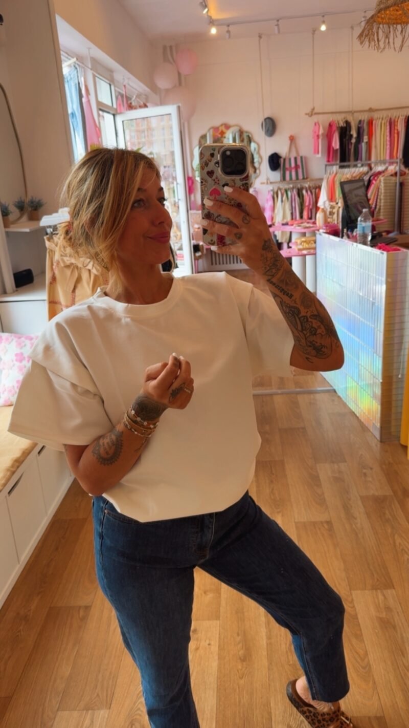 T SHIRT DOUX EPAULETTE  BLANC
