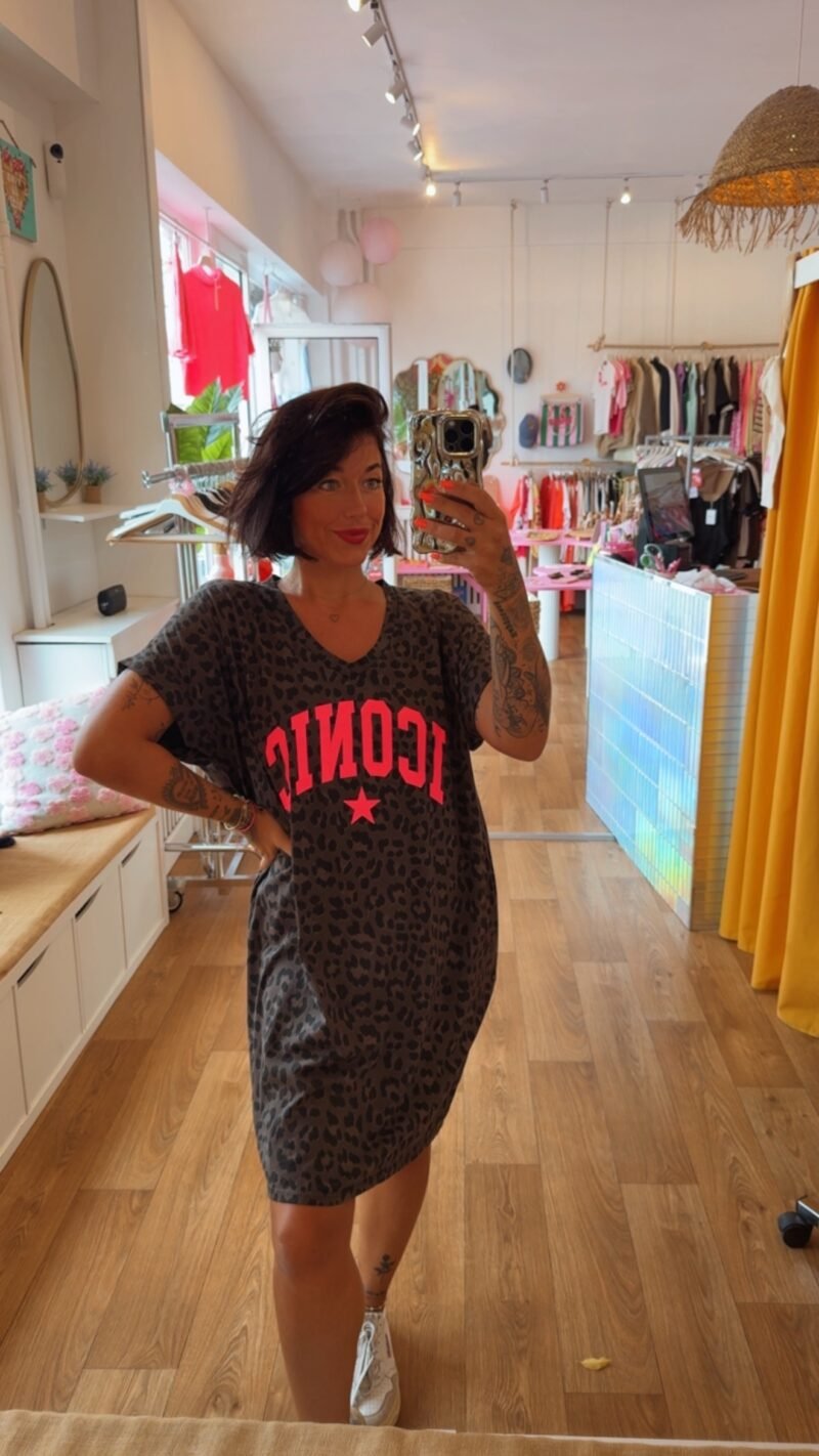 ROBE COURTE ICONIC LEOPARD CHOCO