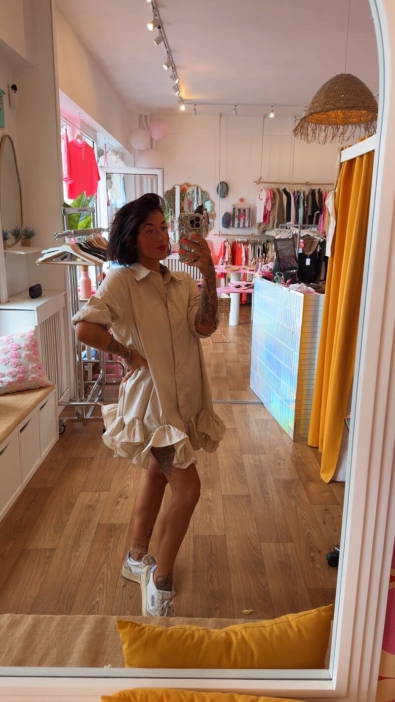 ROBE CHEMISE BEIGE FROUFROU MANCHE LONGUE