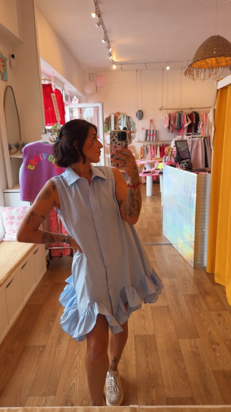 ROBE CHEMISE FROUFROU BLEU CIEL