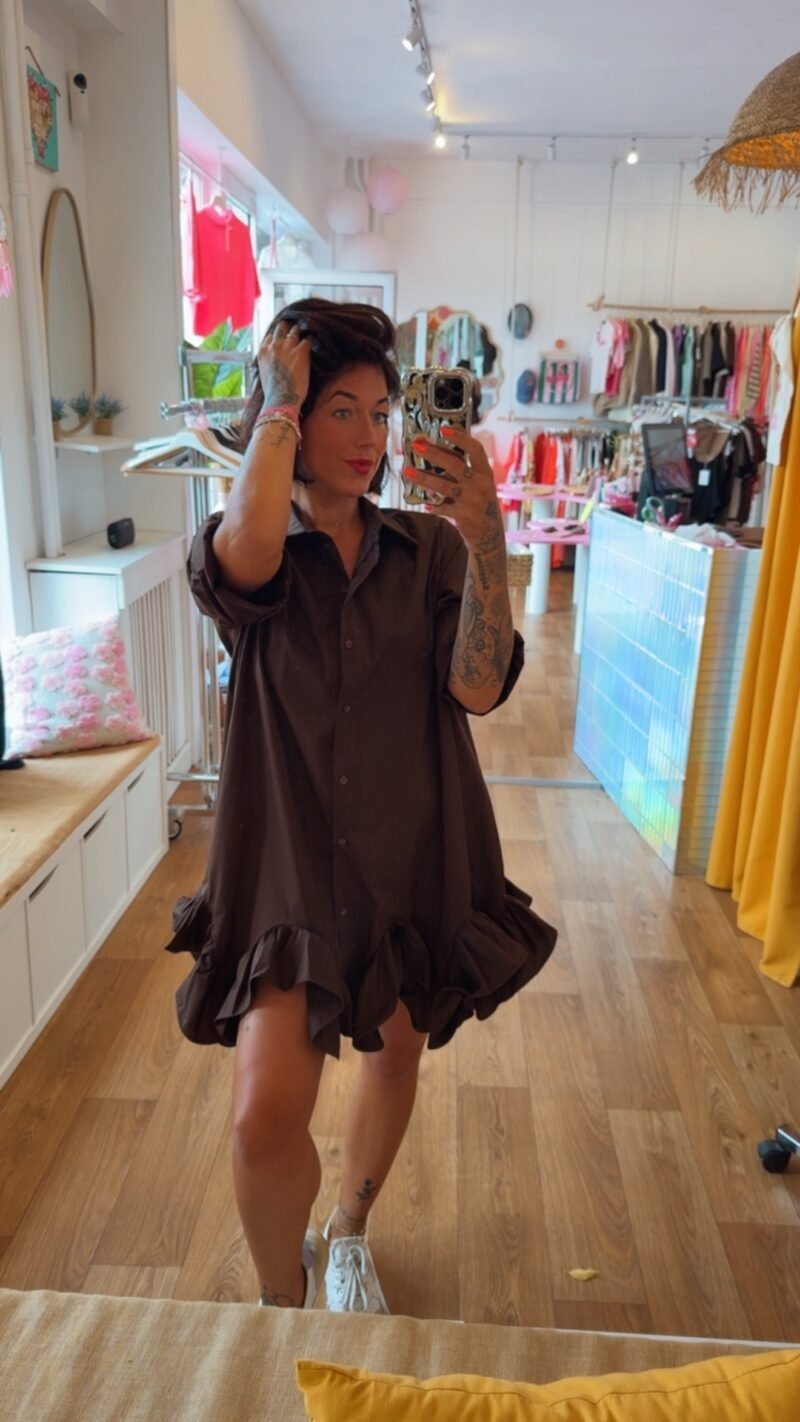 ROBE CHEMISE CHOCO FROUFROU MANCHE LONGUE