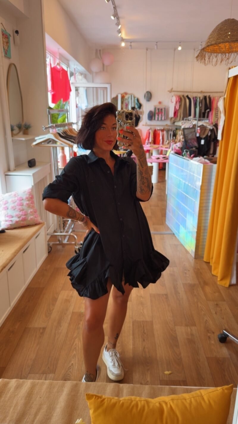 ROBE CHEMISE NOIRE FROUFROU MANCHE LONGUE