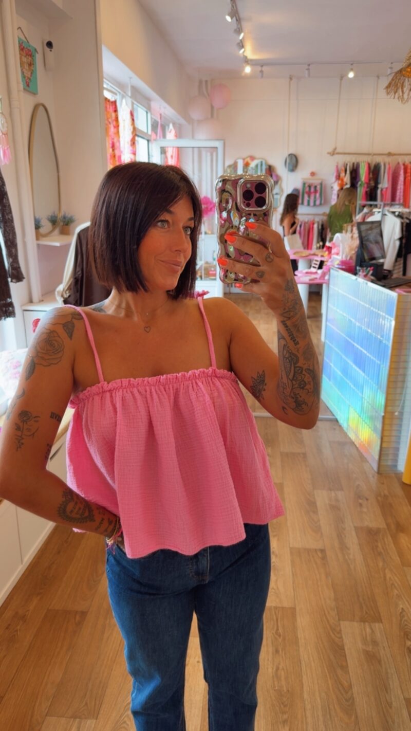 TOP RAYE GAZ DE COTON ROSE / ROUGE