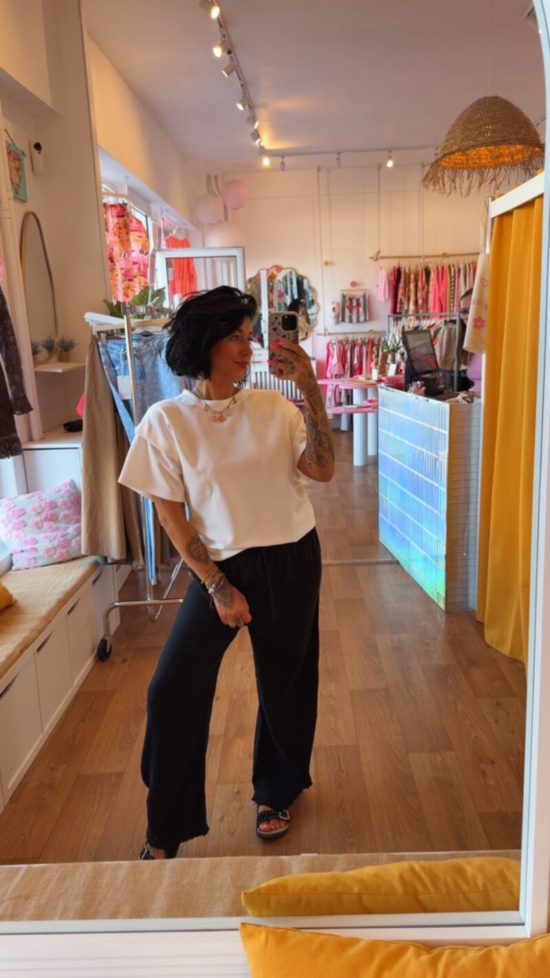 PANTALON GAZ DE COTON  FRANGÉ  NOIR