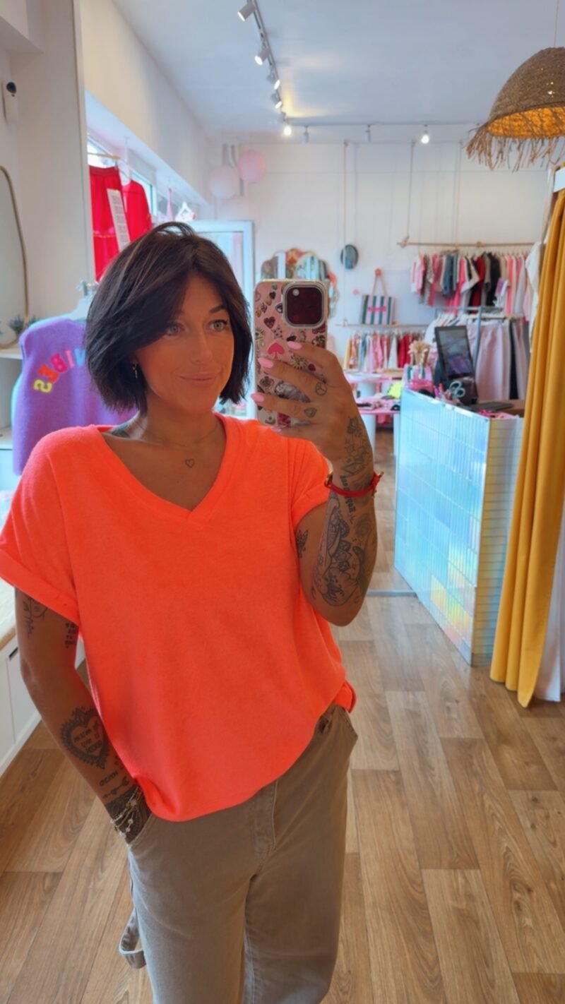 T SHIRT COL V  EPONGE CORAIL FLUO