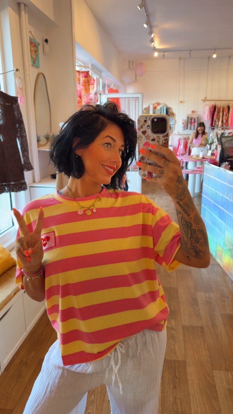 T SHIRT COTON RAYE  JAUNE JOLIE