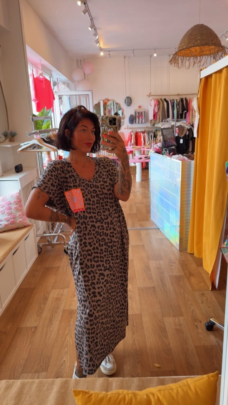 ROBE SOLEIL LEOPARD TAUPE COL V