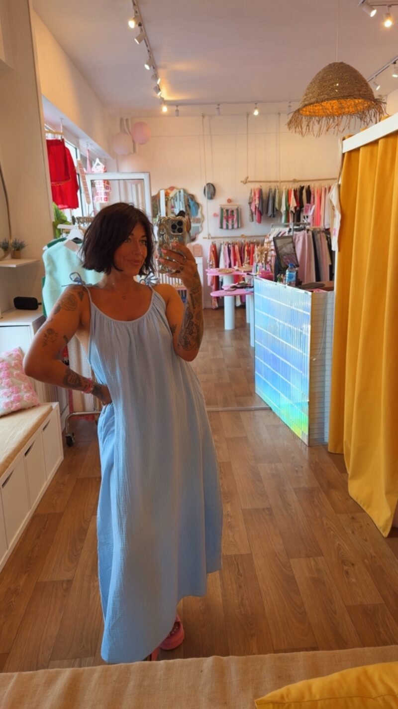 ROBE LONGUE  GAZ DE COTON BLEU CIEL