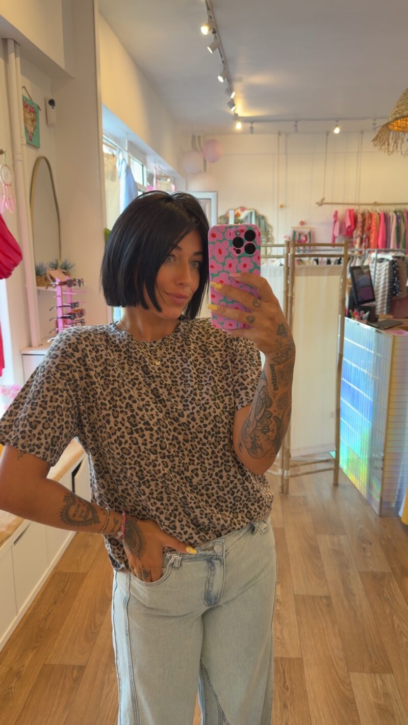 T SHIRT PETIT LEOPARD FONCE