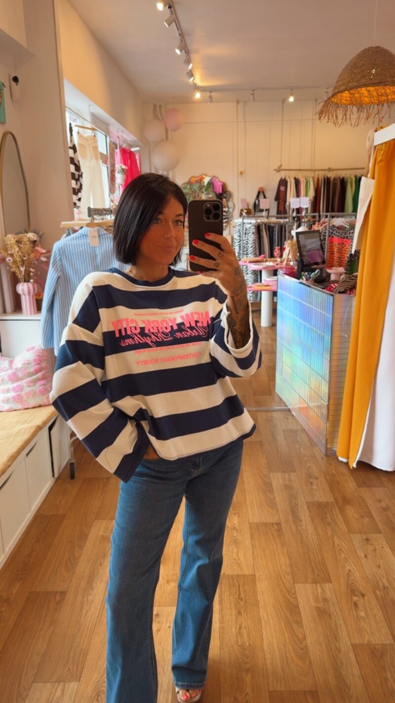 POLO RAYE BLEU / BLANC DETAIL ROSE