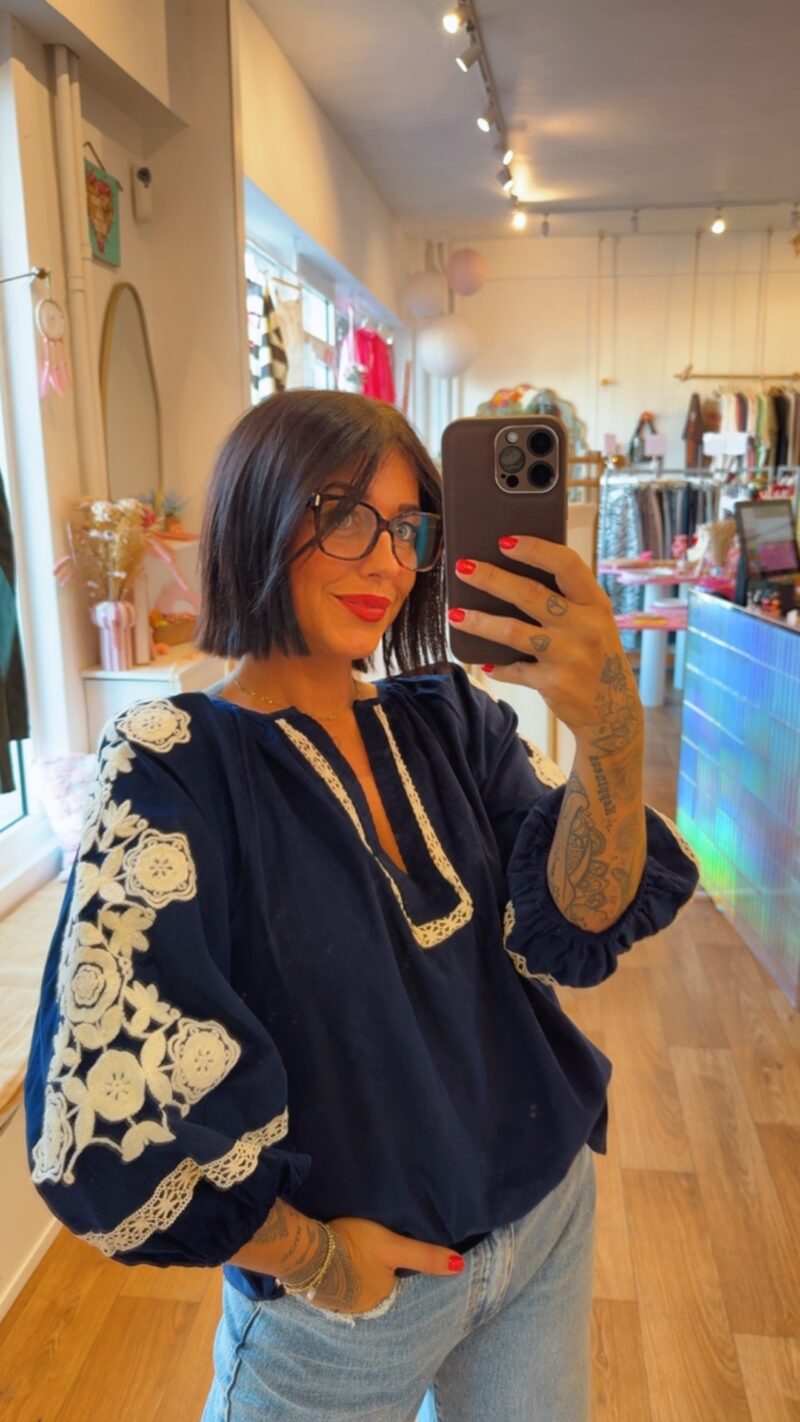 BLOUSE VELOUR BLEU MARINE   T . M